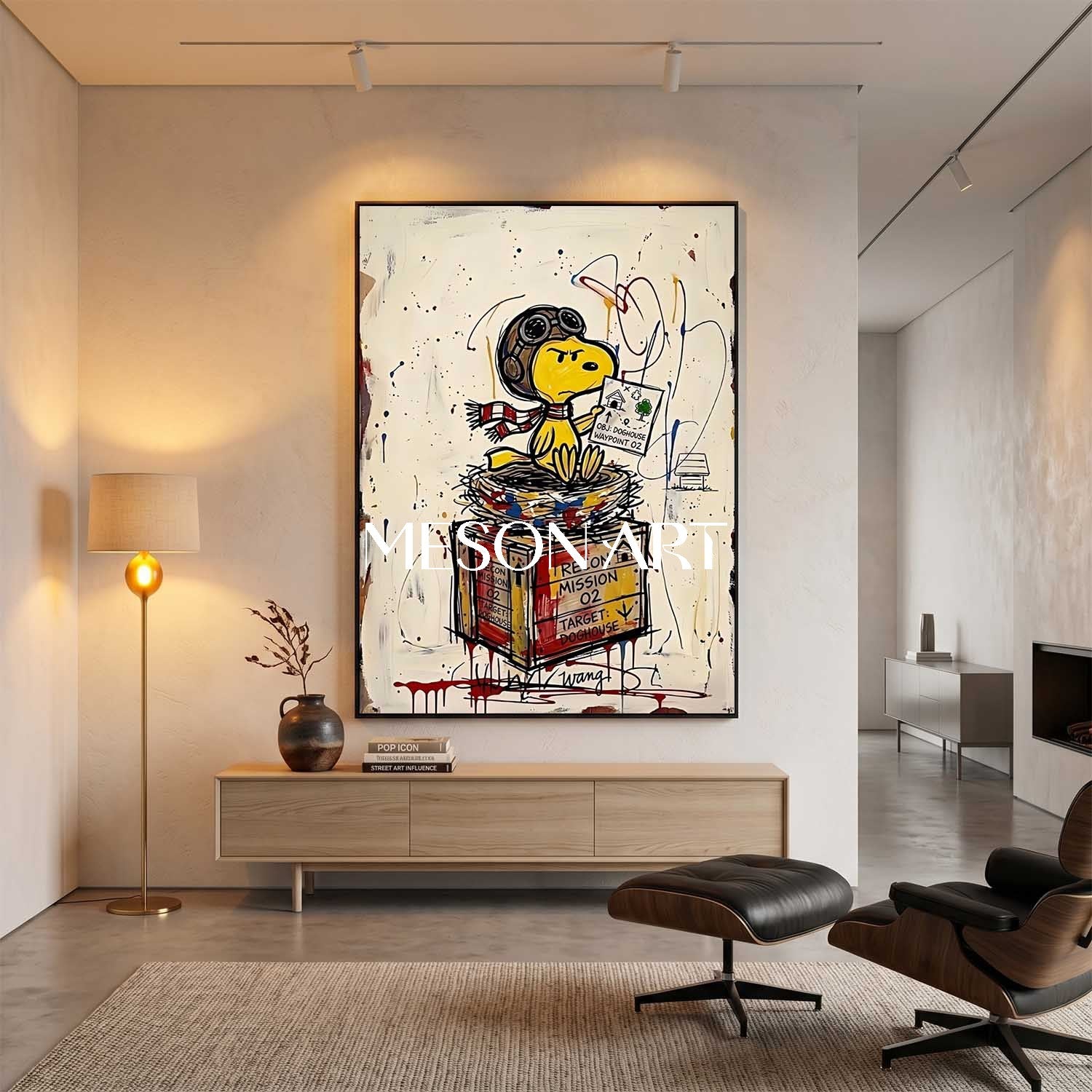 Cool Graffiti Style Snoopy Pilot Dog Painting For Modern Living Room Decor