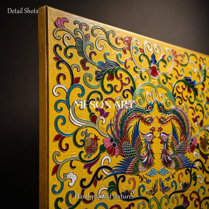 Yellow And Gold Persian Decorative Art Ottoman Inspired Arabesque Islamic Wall Square Painting By Mesonart