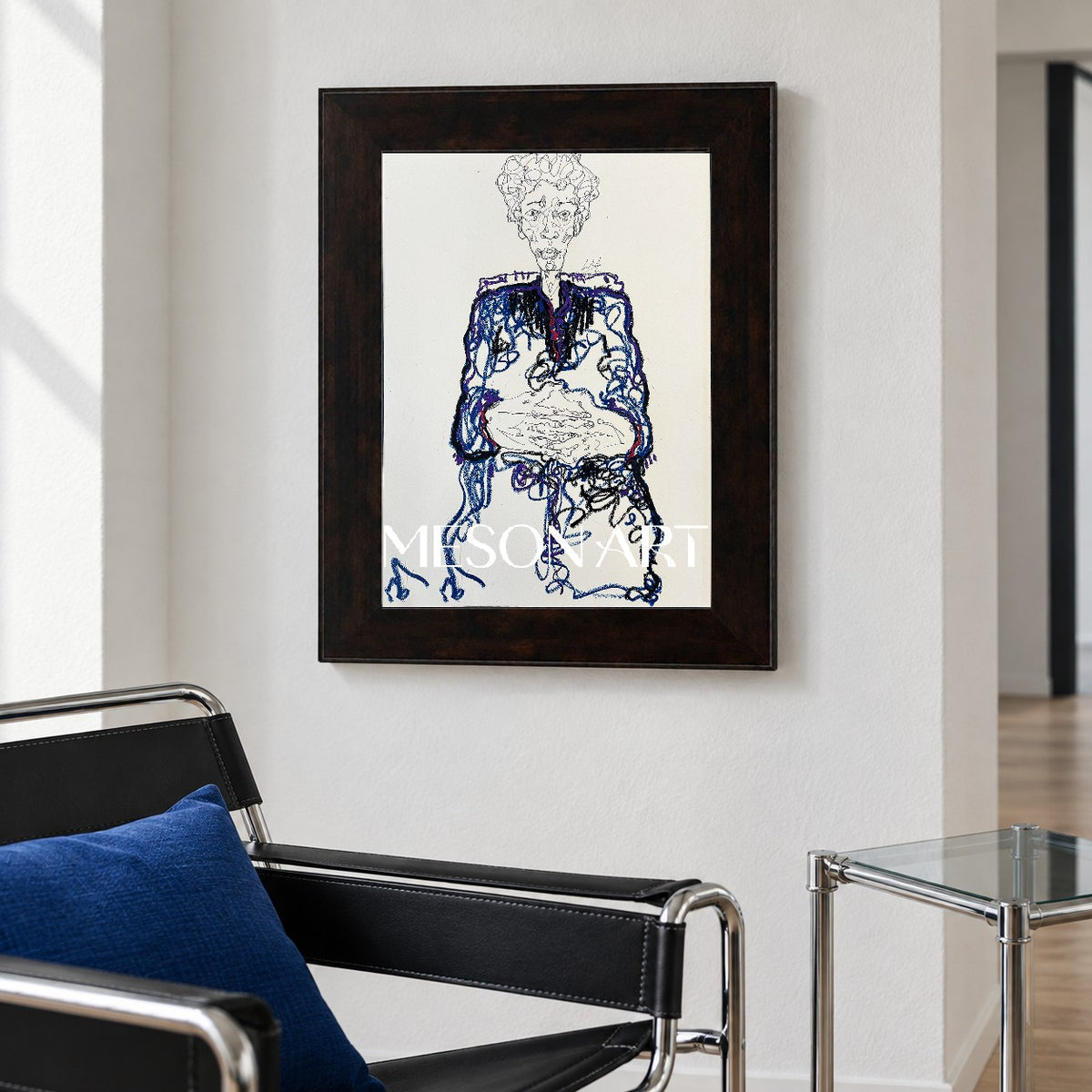 Blue And Black Abstract Figurative Painting Rectangular Wall Art Gallery Original Artwork By Mesonart