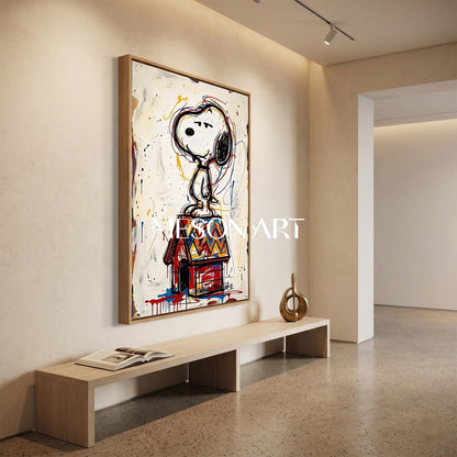 Abstract Snoopy Art Print With Bold Colors For Modern Living Room Decor