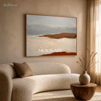 Gray And Beige Abstract Landscape Painting Textured Contemporary Art Rectangular Wall Decor By Mesonart
