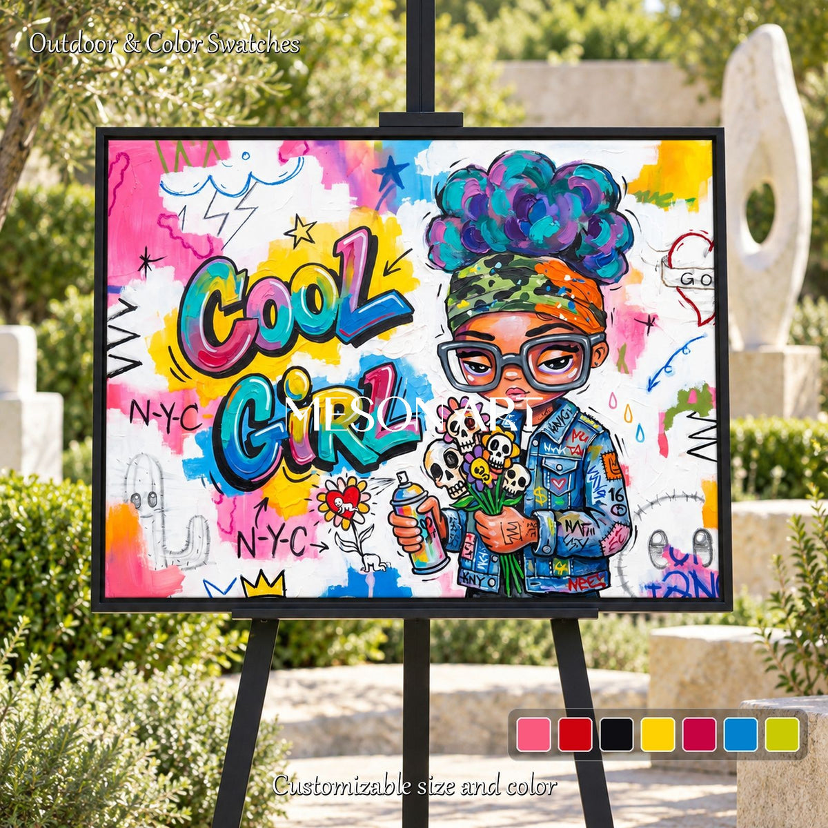Pink And Blue Graffiti Painting Rectangular Wall Art Original Artist Hand Painted By Mesonart