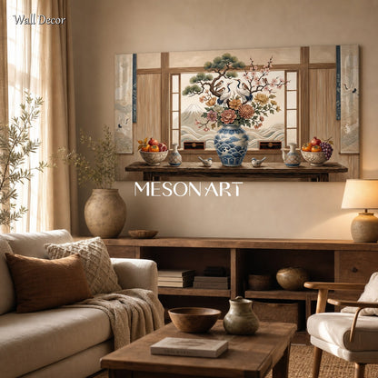 Large Wabi Sabi Still Life Painting Natural Tones Wall Art For Living Room And Dining Room Decor