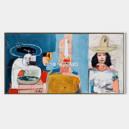 Blue And Orange Anime Graffiti Art KAWS Style Panoramic Wall Decor For Living Room By Mesonart