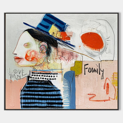Black And Blue Neo Expressionist Figurative Art Rectangular Canvas Wall Decor For Living Room By Mesonart