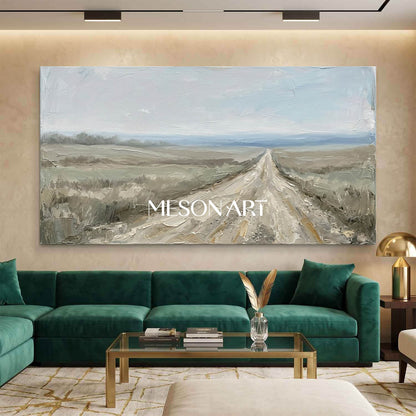 Minimalist Landscape Oil Painting With Textured Relief For Modern Living Room Decor
