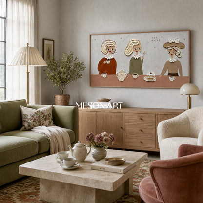 Charming Pop Art Tea Party Painting With Textured Relief For Modern Dining Room Wall Decor