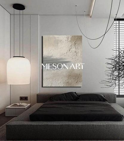 Large 3D Beige Abstract Lake Canvas Art Beige Lake Texture Painting Lake Wall Art Decor