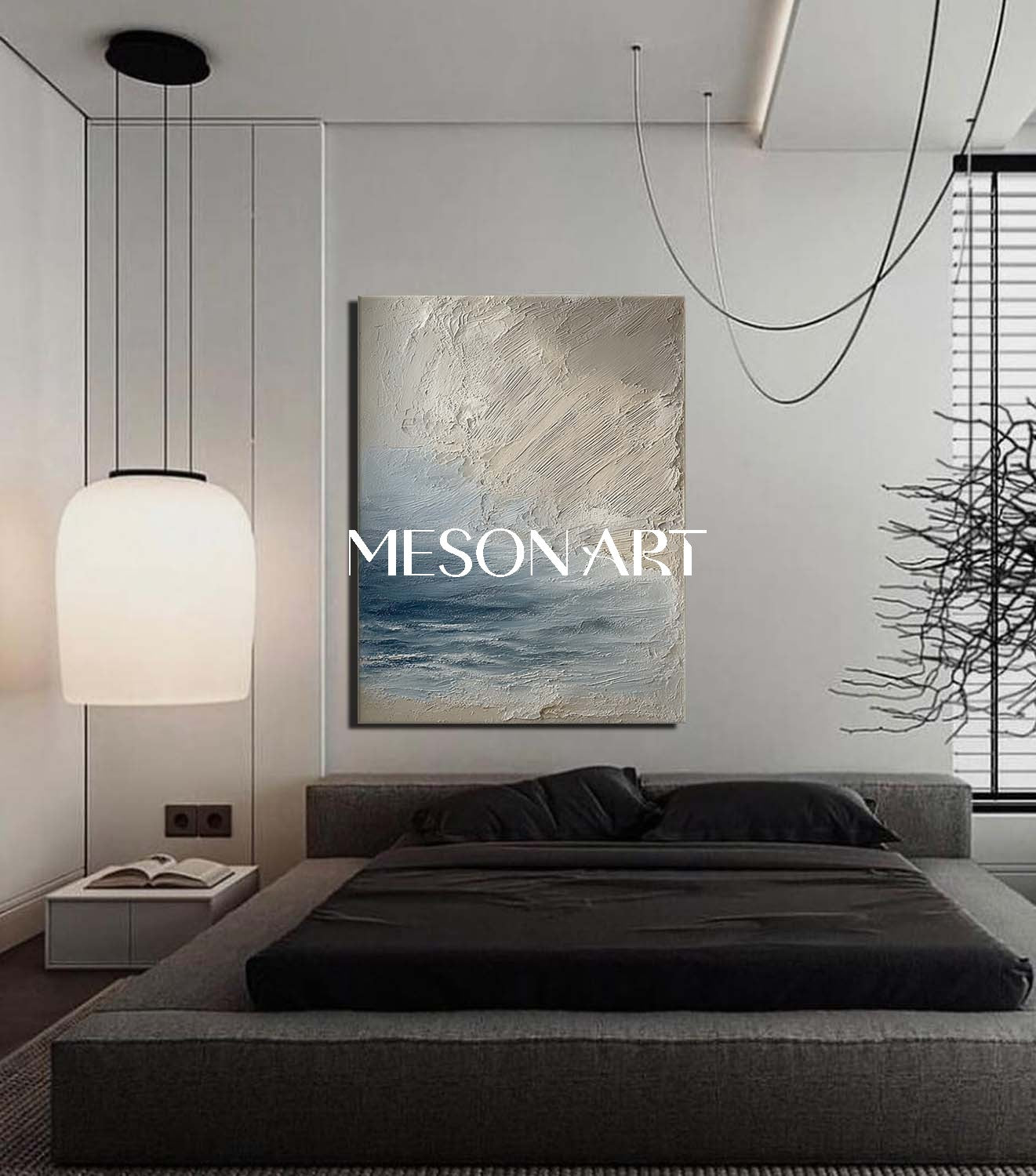 Large 3D Blue And Beige Abstract Canvas Art Abstract Sea Texture Paintings Sea Wall Art Decor