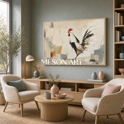 Abstract Rooster Painting Minimalist Art For Modern Living Room Decor With Textured Canvas