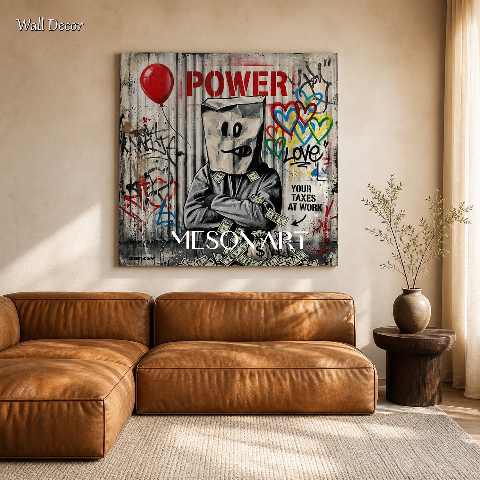 Red And Black Graffiti Painting Square Wall Art For Living Room Original Artist Hand Painted By Mesonart