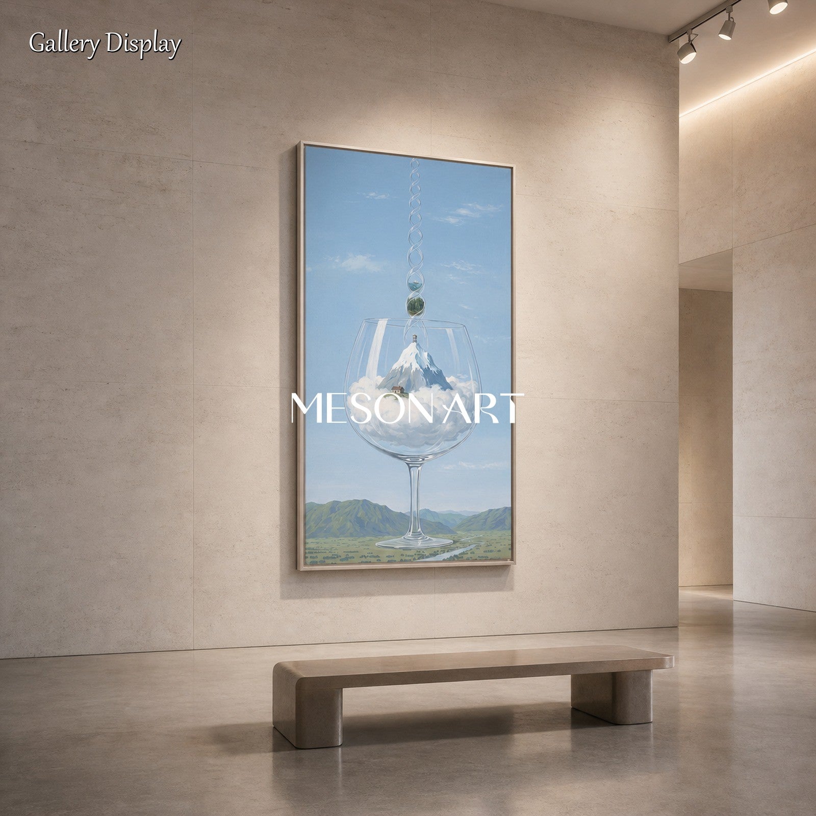 Surrealist Landscape Oil Painting With Glass And Mountains For Modern Living Room Decor