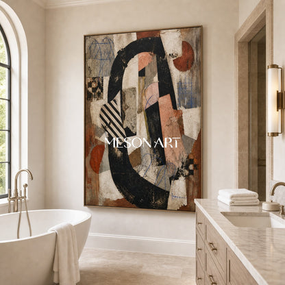 Wabi Sabi Abstract Art With Textured Geometric Forms For Modern Living Room And Home Office Decor
