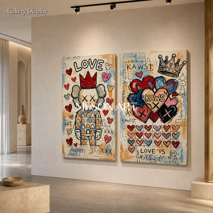 Urban Graffiti Art With Bold Hearts And Pop Icons For Modern Living Room Decor