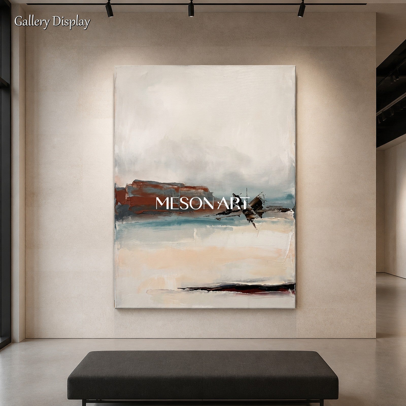 Beige And Black Abstract Landscape Painting Contemporary Expressionist Art Rectangular Wall Decor For Living Room By Mesonart