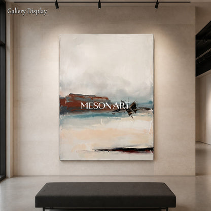 Beige And Black Abstract Landscape Painting Contemporary Expressionist Art Rectangular Wall Decor For Living Room By Mesonart