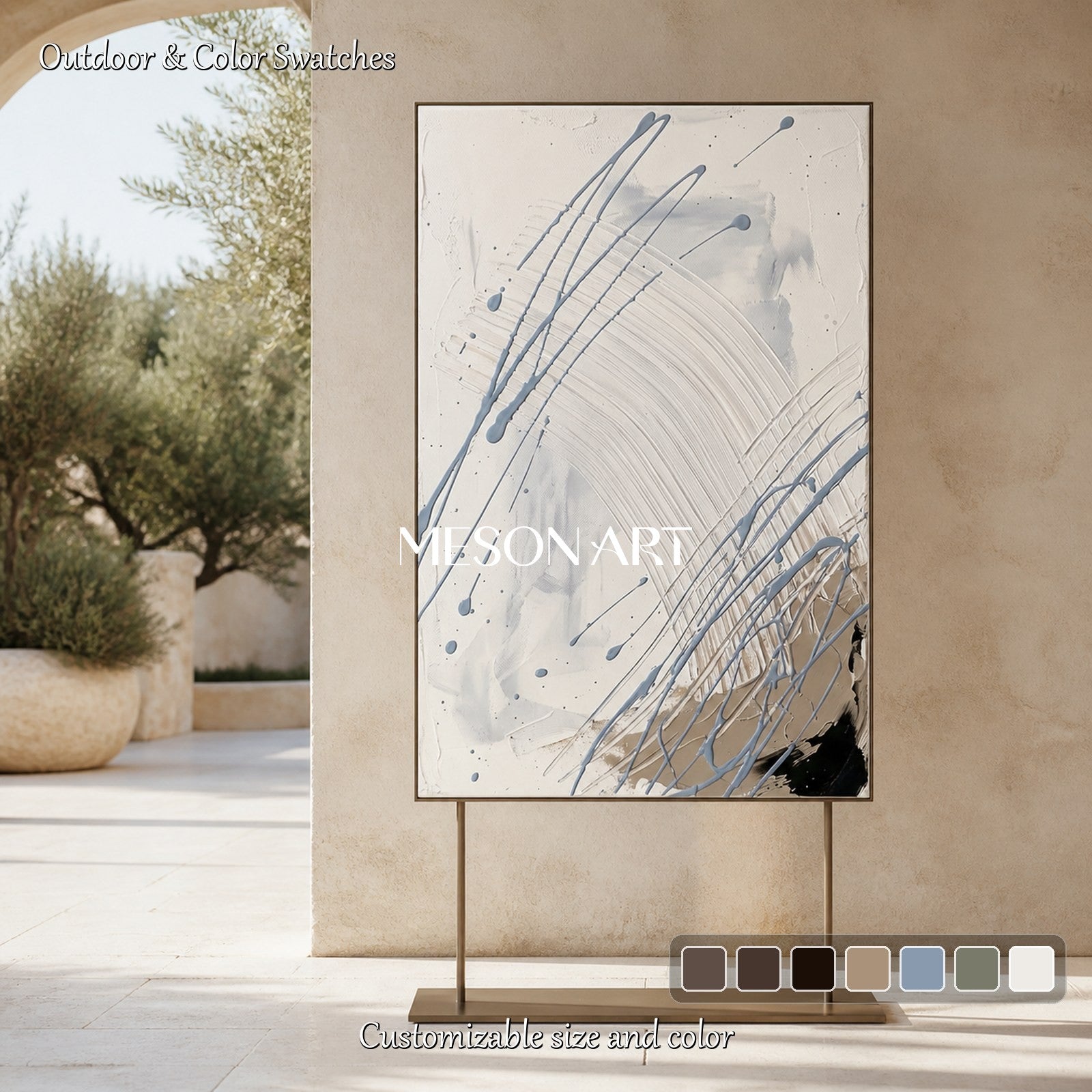 White And Gray Jackson Pollock Inspired Abstract Expressionism Rectangular Painting Wall Art For Living Room By Mesonart