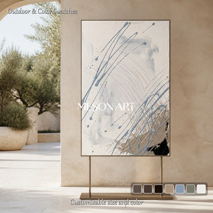 White And Gray Jackson Pollock Inspired Abstract Expressionism Rectangular Painting Wall Art For Living Room By Mesonart