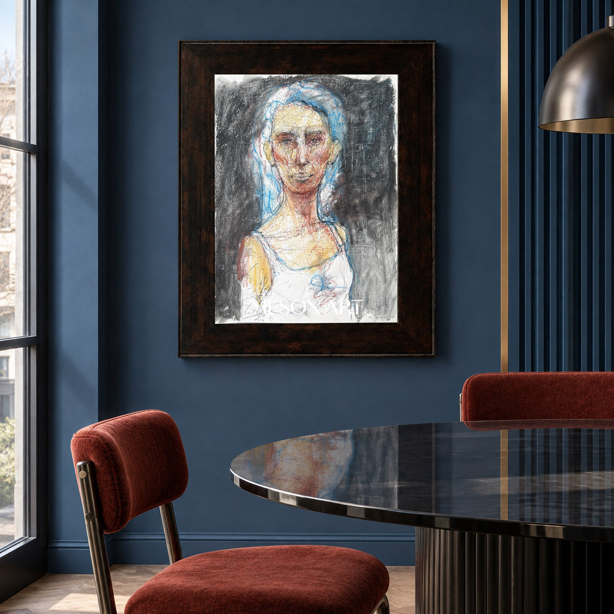 Black And White Figurative Expressionist Portrait Painting Rectangular Wall Art For Living Room By Mesonart