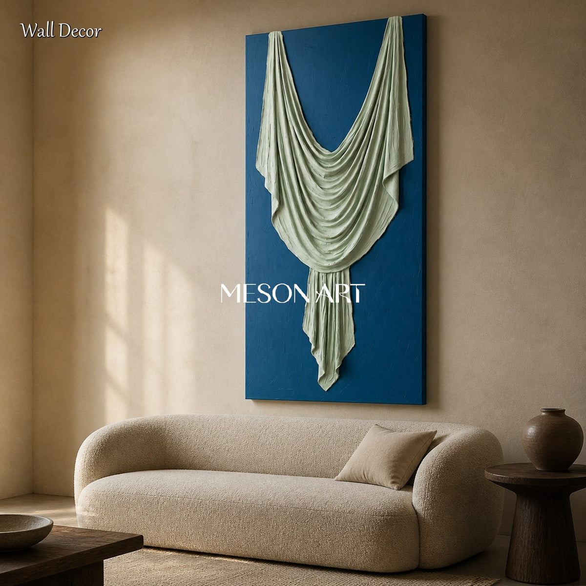 Blue And White Plaster Relief Art 3D Textured Wall Sculptural Organic Modern Painting By Mesonart