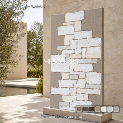 Minimalist Geometric Abstract Painting With Textured Relief For Modern Living Room Decor