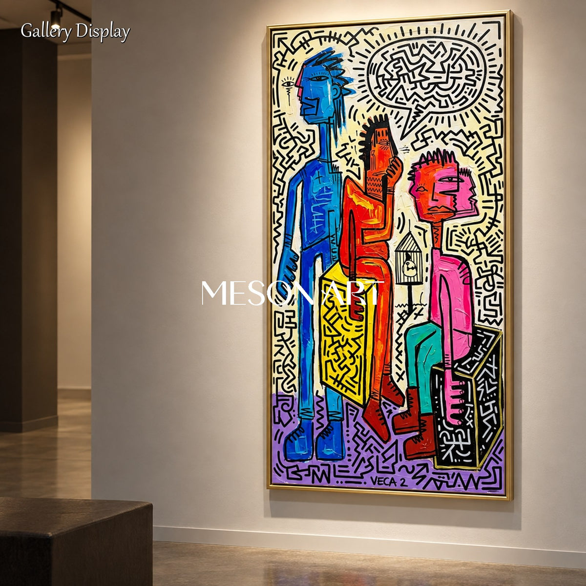 Blue And Red Graffiti Painting Panoramic Wall Art For Living Room By Mesonart
