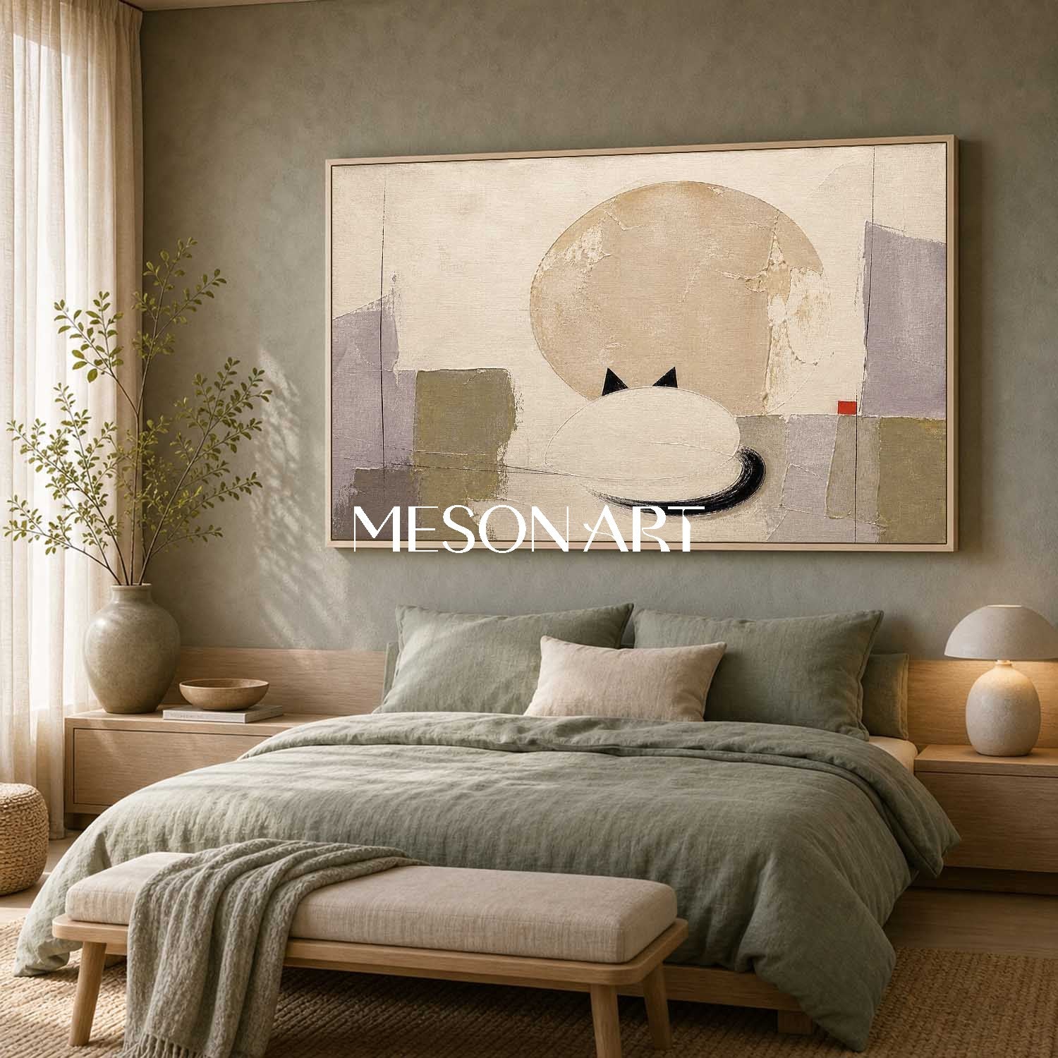 Abstract Cat Painting Minimalist Geometric Wall Art For Living Room And Bedroom Decor