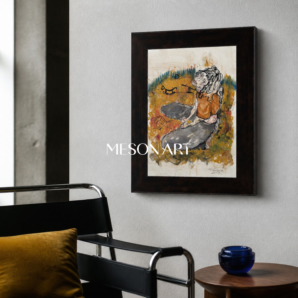 Brown And Orange Contemporary Figurative Painting Rectangular Wall Art Original Artist Fine Artwork By Mesonart