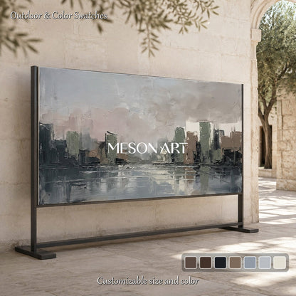 Gray And Beige Abstract Painting Panoramic Landscape Wall Art Original Artist Hand Painted By Mesonart