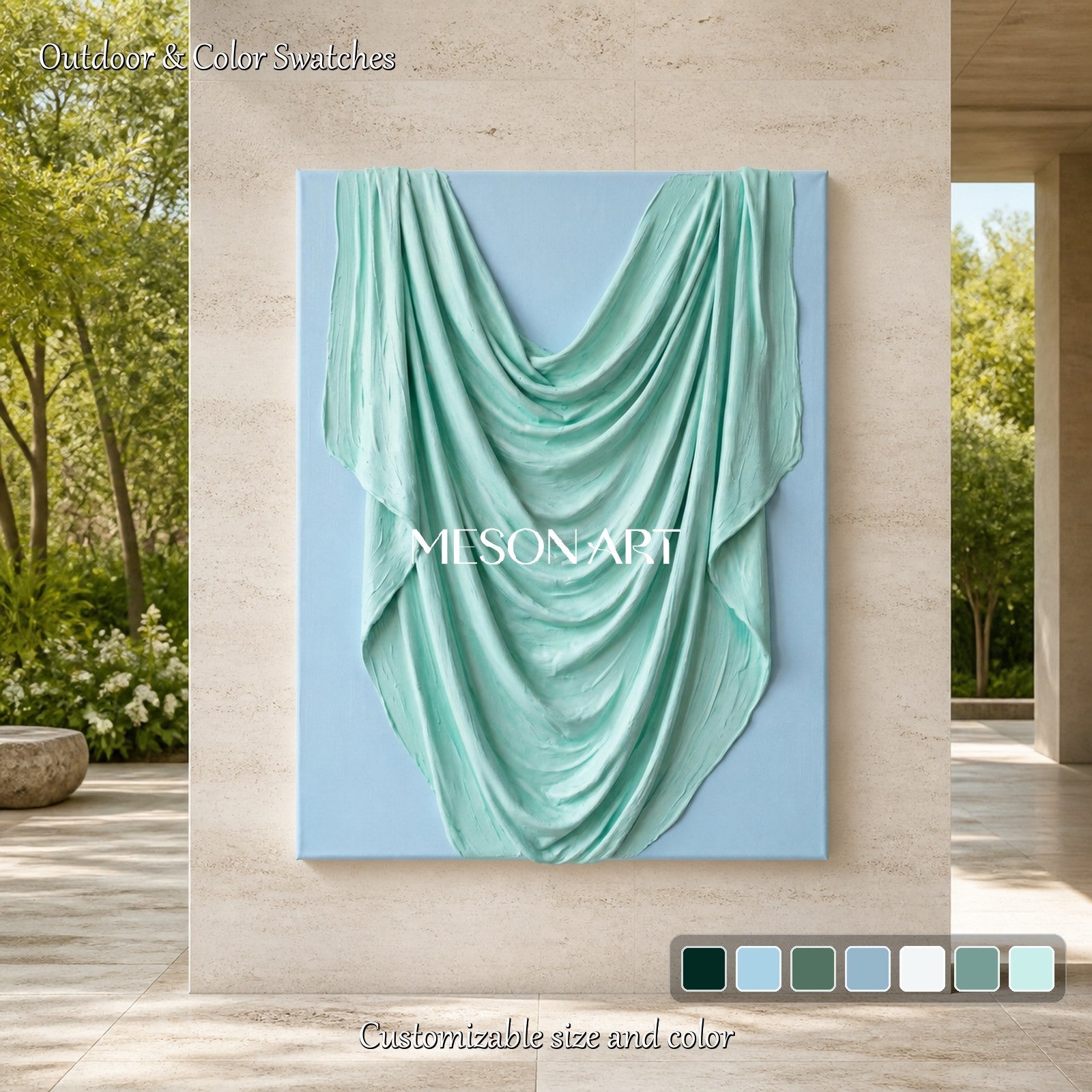 Mint And Blue Organic Modern Plaster Art Rectangular Wall Decor By Mesonart