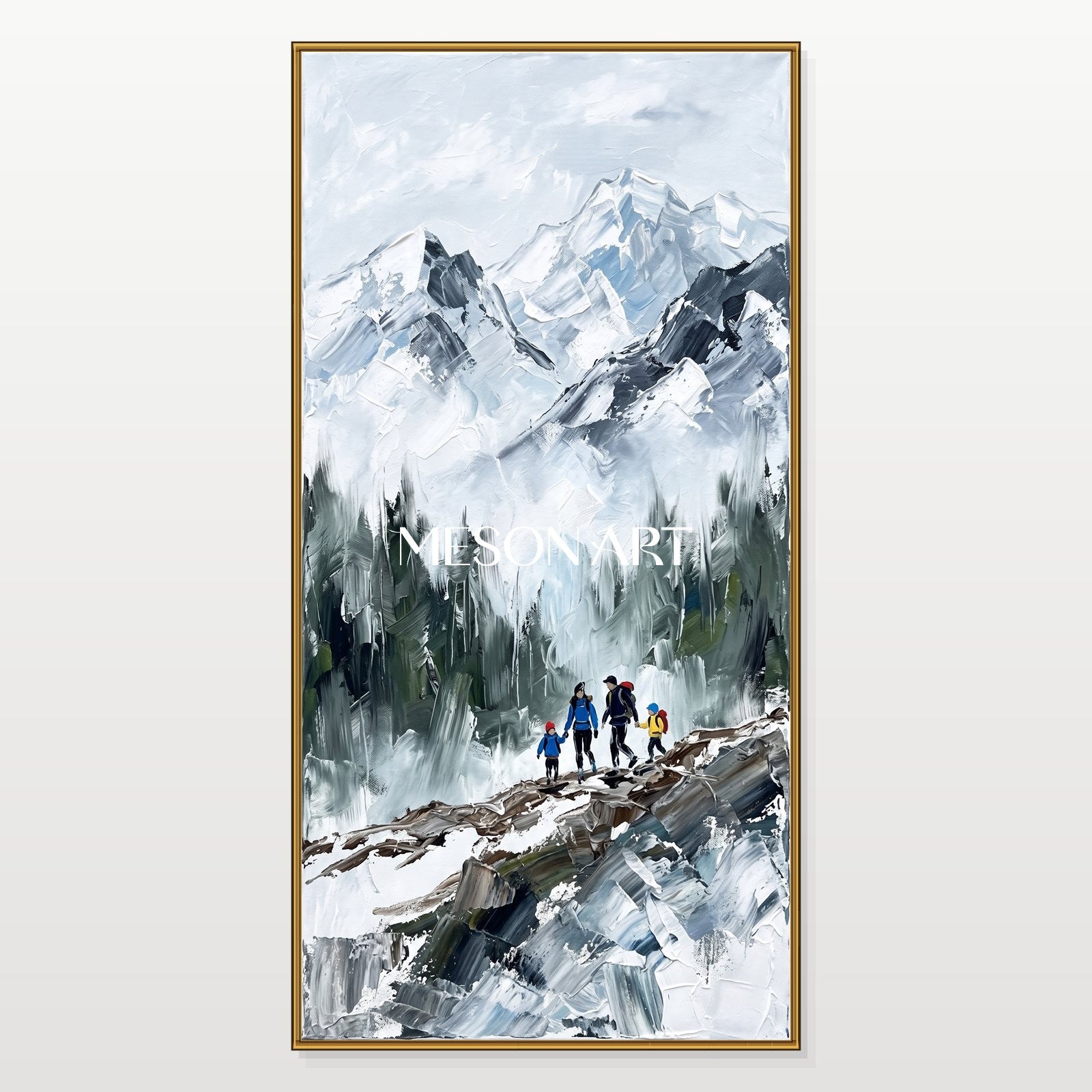 White And Gray Mountain Landscape Painting Contemporary Textured Art Panoramic Wall Decor For Living Room By Mesonart