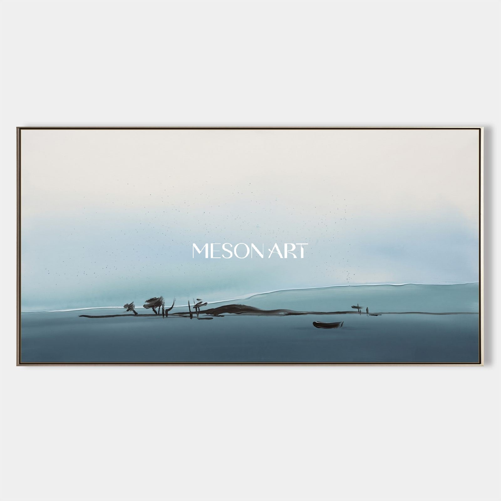 Blue And Gray Painting Contemporary Abstract Landscape Panoramic Wall Art Original Artist By Mesonart