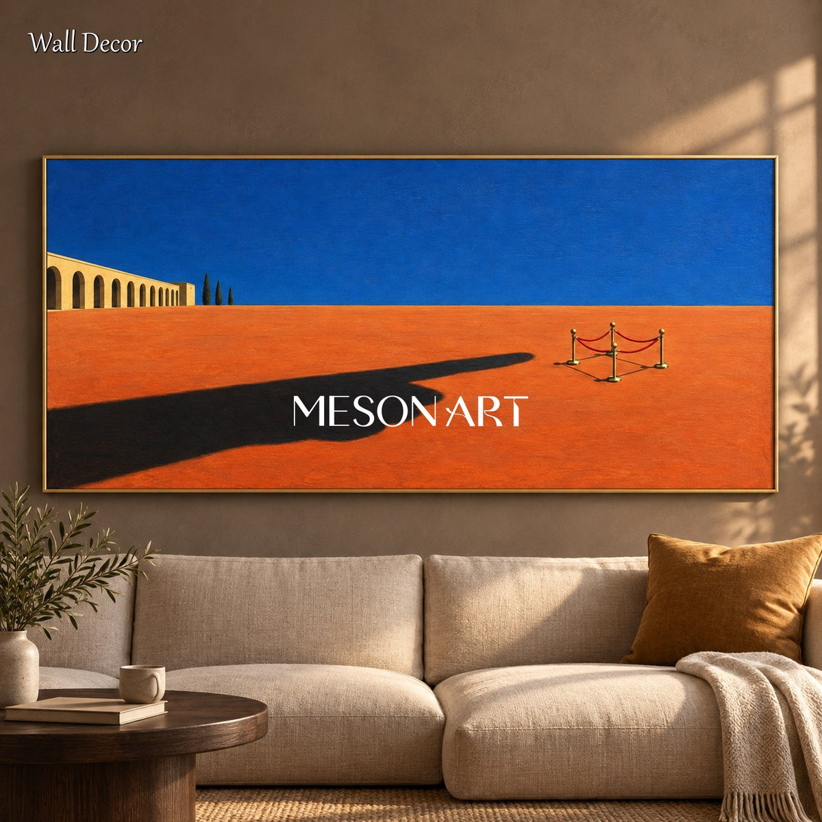 Blue And Red Abstract Painting Panoramic Surrealist Contemporary Art Wall Decor For Living Room By Mesonart