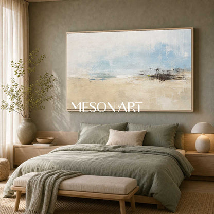 Abstract Blue And Beige Landscape Art For Tranquil Living Room Decor