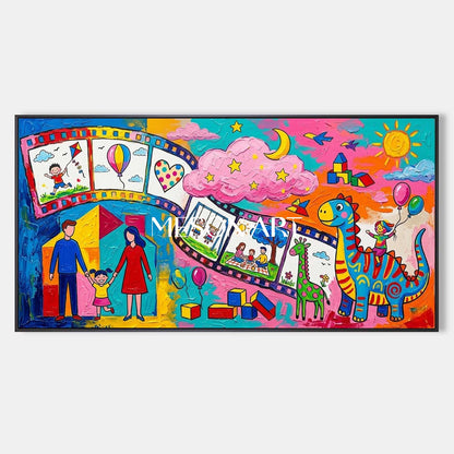 Colorful Family Graffiti Art With Dinosaurs For Kids Room Decor