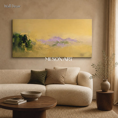 Gold And Green Abstract Landscape Painting Modern Contemporary Art By Original Artist For Living Room Wall Decor Panoramic By Mesonart