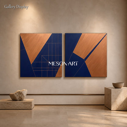 Blue And Gold Painting Contemporary Original Art Square Wall Decor For Living Room By Mesonart
