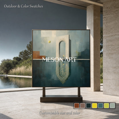 Surrealist Architecture Painting With Golden Accents For Art Deco Interior Design