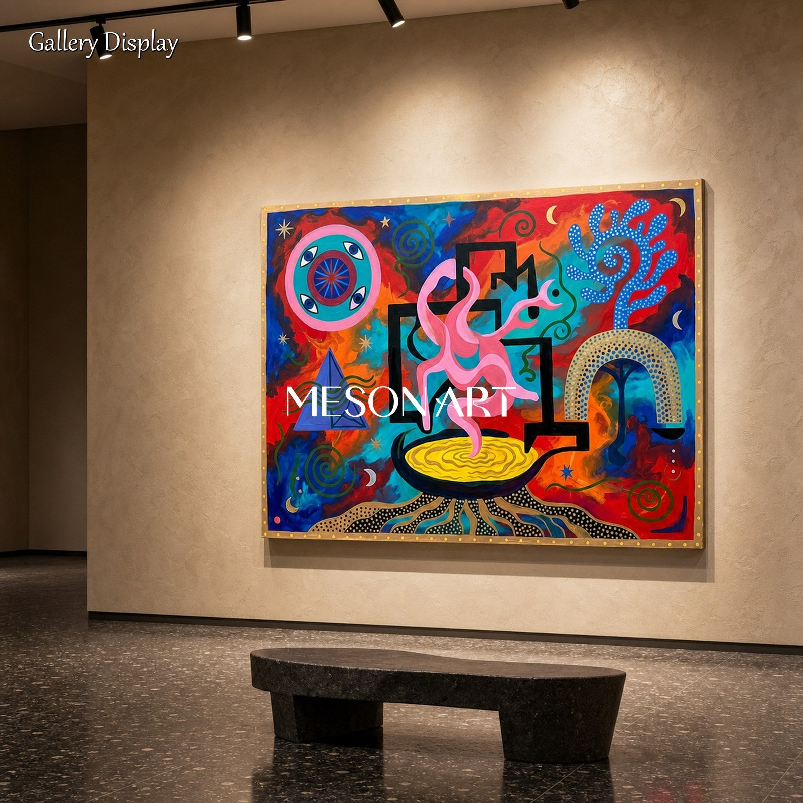 Surrealist Abstract Art With Bold Colors And Fluid Forms For Eclectic Living Rooms