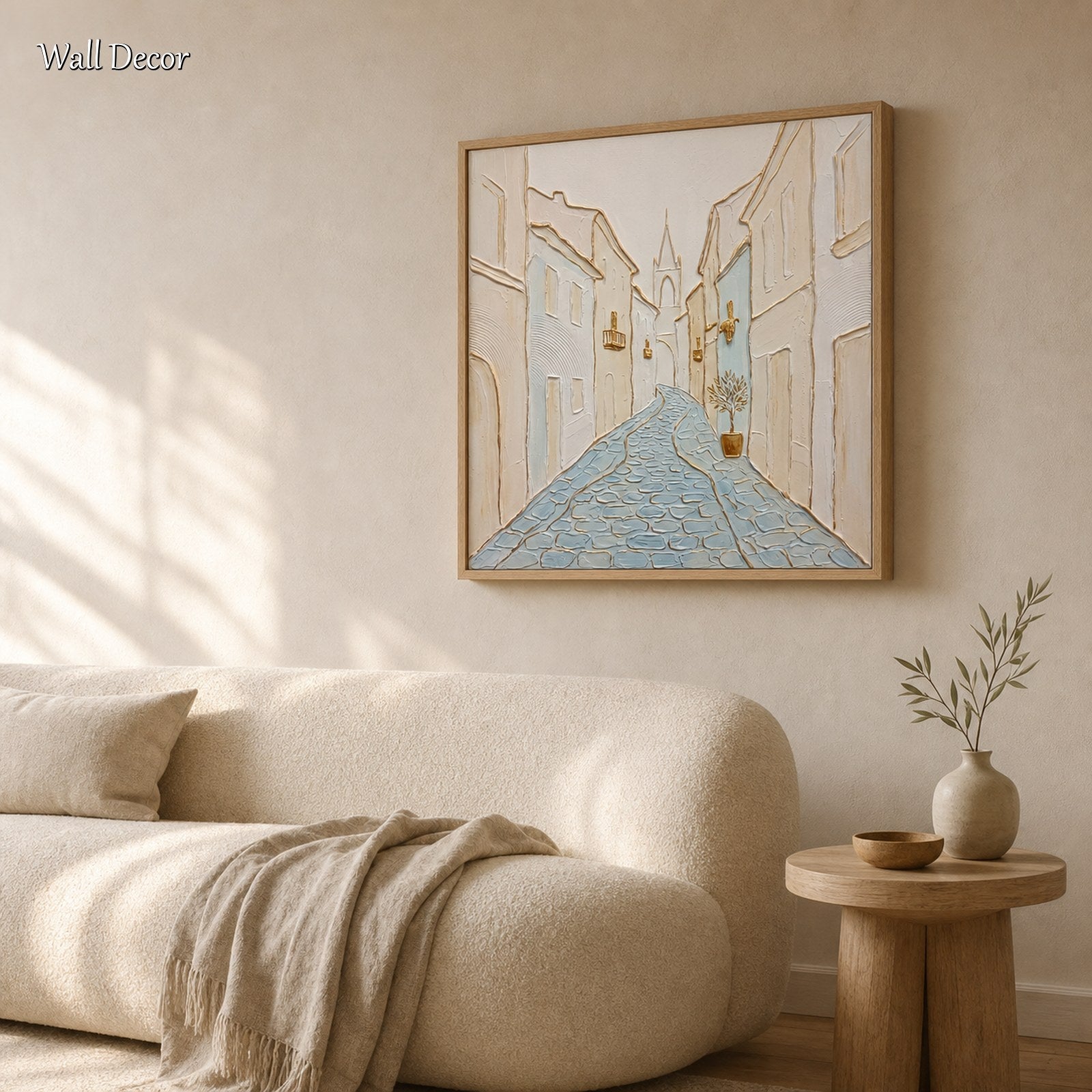 Quadro “Art Deco City” con texture dorata per l’arredamento di un soggiorno moderno