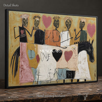 Beige And Black Abstract Figurative Painting Large Original Contemporary Modern Wall Art Rectangular By Mesonart