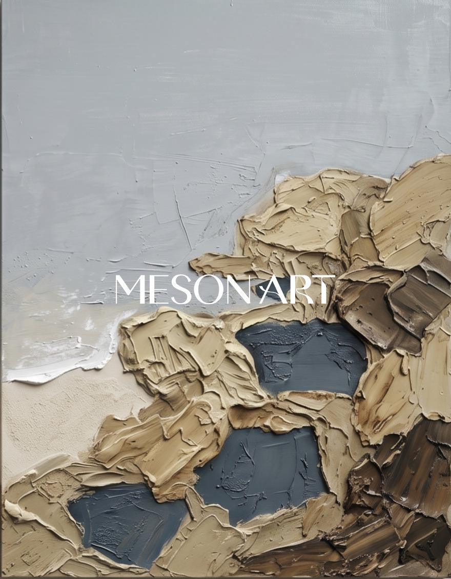 Dipinti astratti nei toni del beige e del grigio – Grande quadro rettangolare da appendere in salotto – Opera originale dell’artista Mesonart