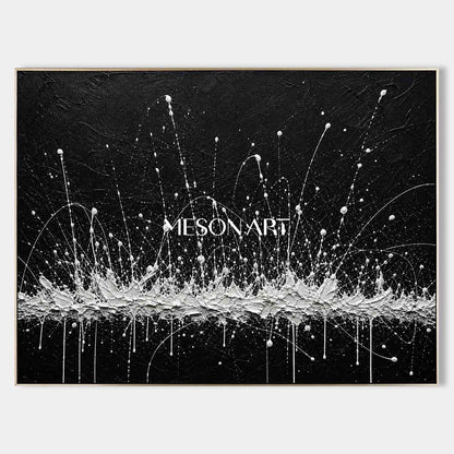 Black And White Abstract Painting For Modern Living Room With Textured Relief Effect