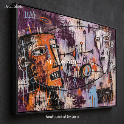 Purple And Orange Abstract Graffiti Pop Art Painting Rectangular Wall Street Canvas Original Artist By Mesonart