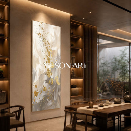 Luxury Abstract Gold Leaf Painting Beige Modern Wall Art For Living Room