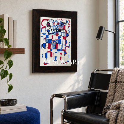 Red And Blue Figurative Abstract Portrait Modern Artwork Original Painting By Mesonart