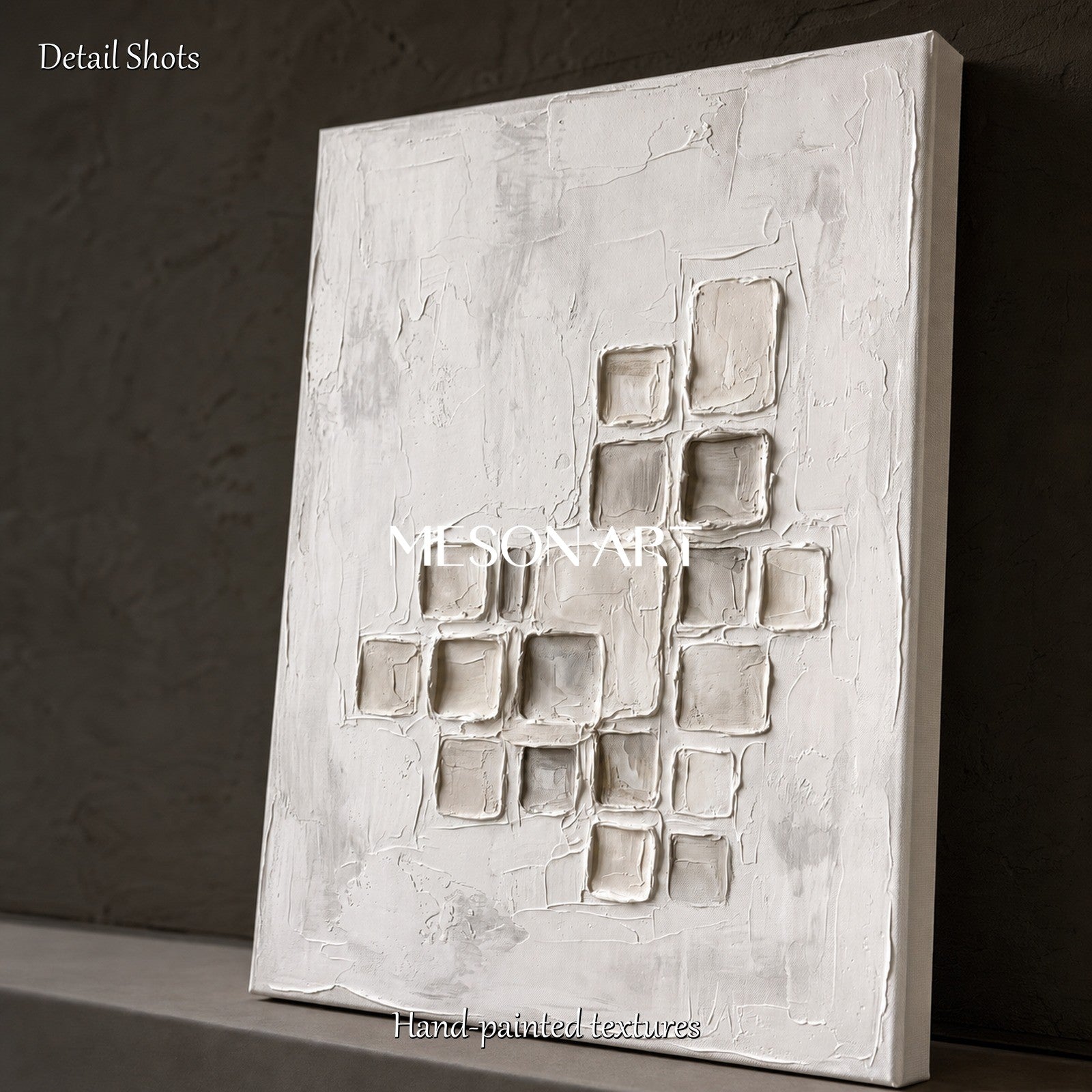Minimalist White And Gray Abstract Art With Textured Relief For Modern Home Decor