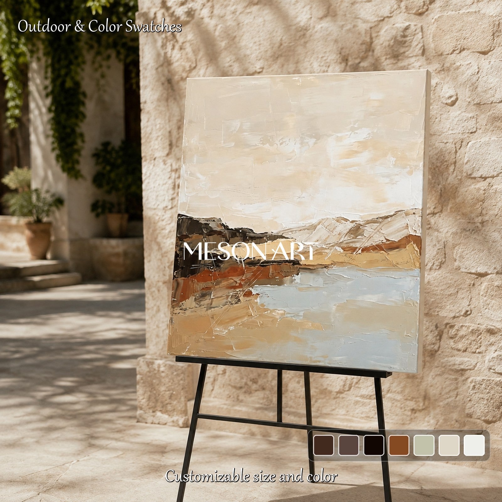 Beige And Brown Abstract Painting Square Wall Art Original Artist Hand Painted By Mesonart