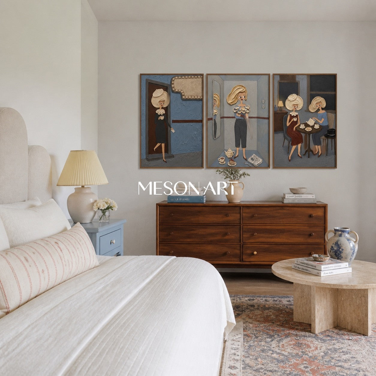 Elegante trittico in stile Pop Art con figure in rilievo per un arredamento moderno