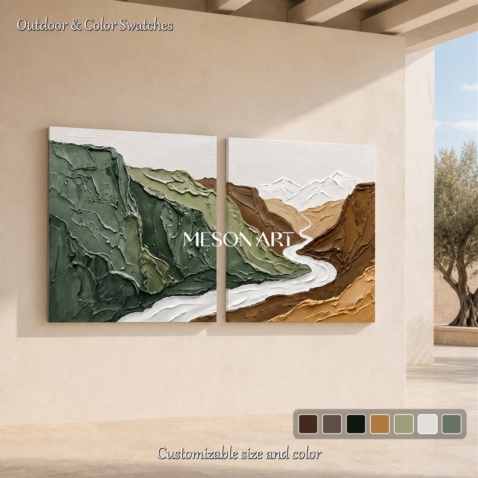 Green And Brown Landscape Painting Rectangular Impasto Textured Contemporary Art Original Artist By Mesonart